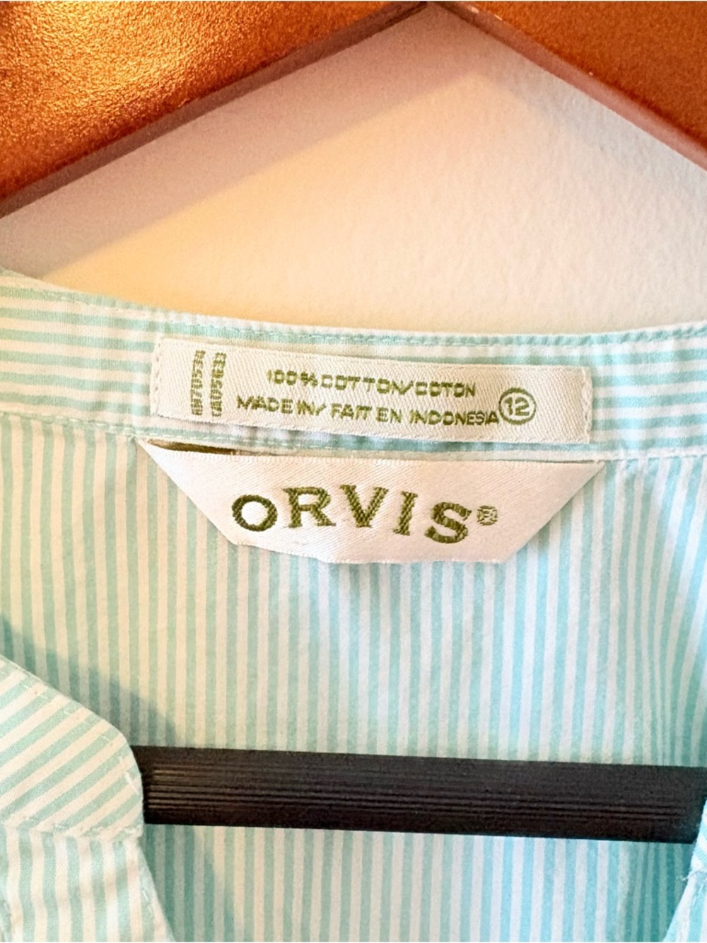 Orvis Ruffled Striped Long Sleeve Button Down Shirt - Picture 3 of 4